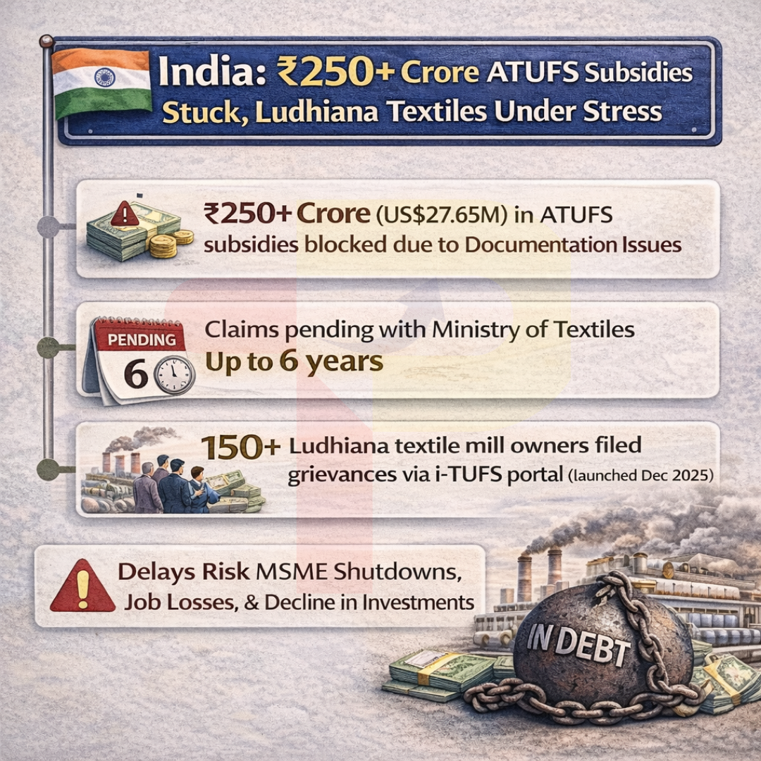 India: 250Rs+ Crore ATUFS Subsidies Stuck, Ludhiana Textiles Under Stress