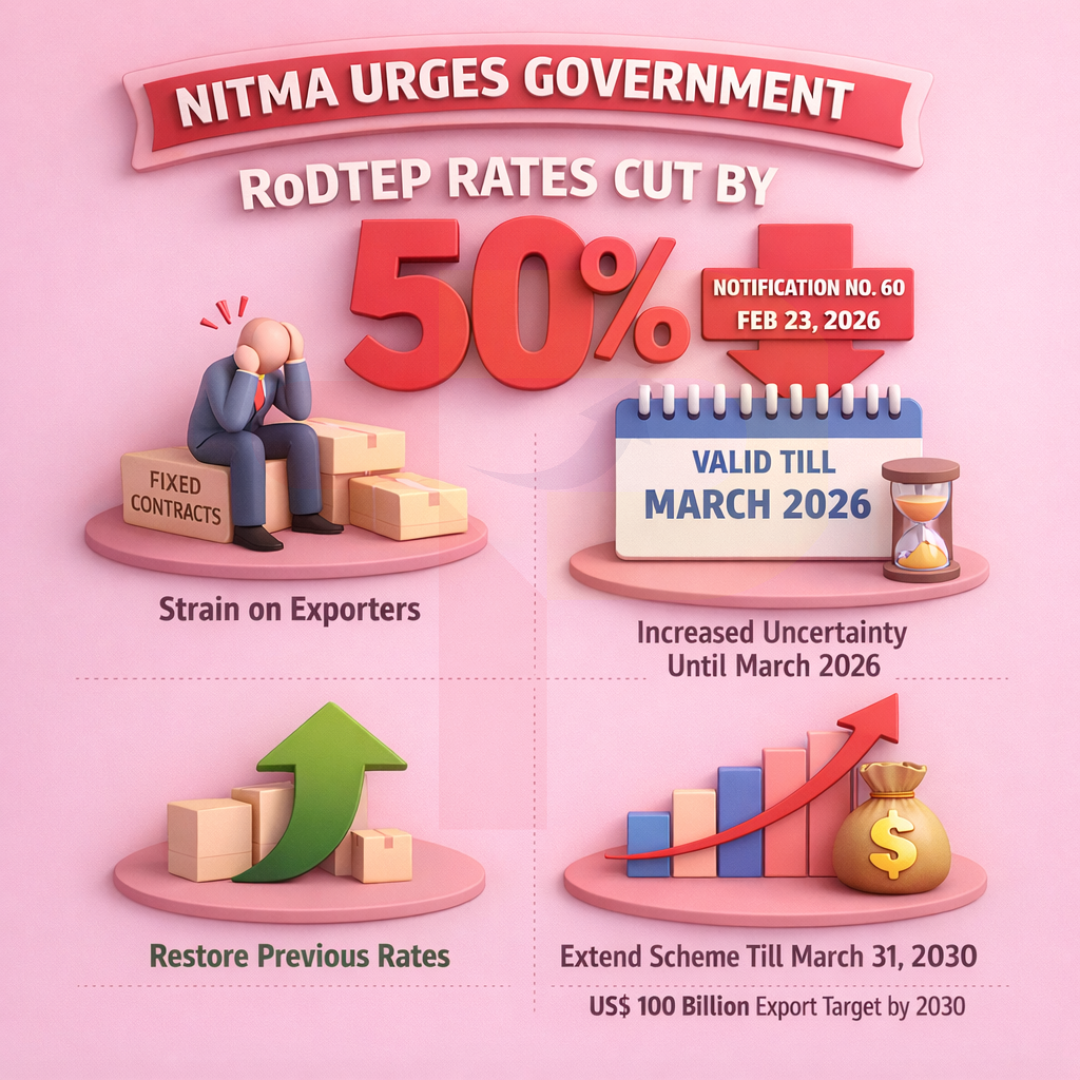 India: NITMA Opposes 50% RoDTEP Cut, Seeks Extension Till 2030